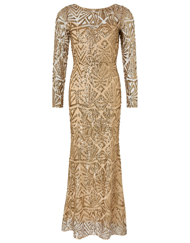 Carlita Sequin Maxi Dress, Gold (GOLD), large