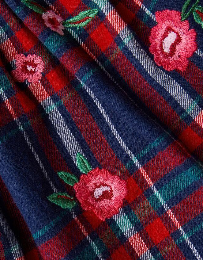 Floral Embroidered Tartan Skirt, Red (RED), large