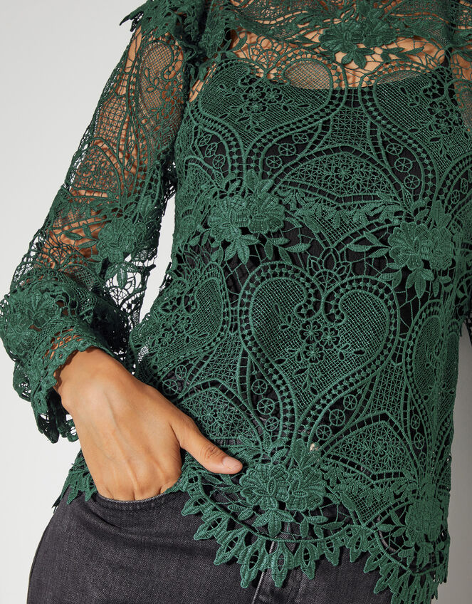 Lucy Lace Long Sleeve Blouse, Teal (TEAL), large