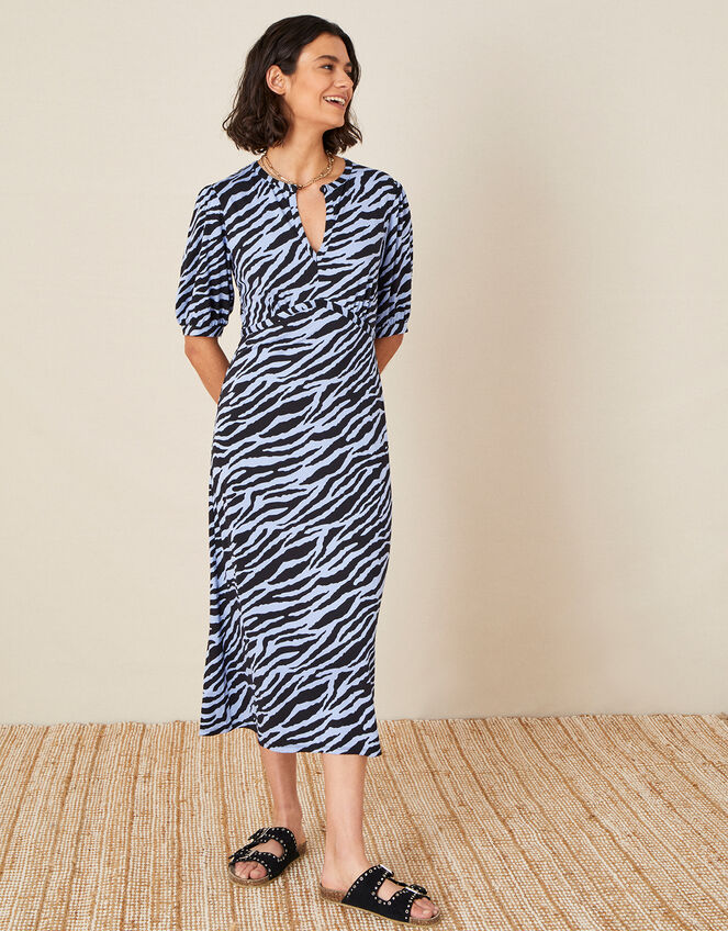 Animal Print Jersey Midi Dress, Blue (BLUE), large
