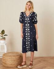 Emma Embroidered Jersey Dress , Blue (NAVY), large