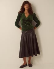 Lexi Lace Trim Velvet Top, Green (OLIVE), large