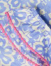 Batik Print Ruffle Playsuit , Blue (NAVY), large