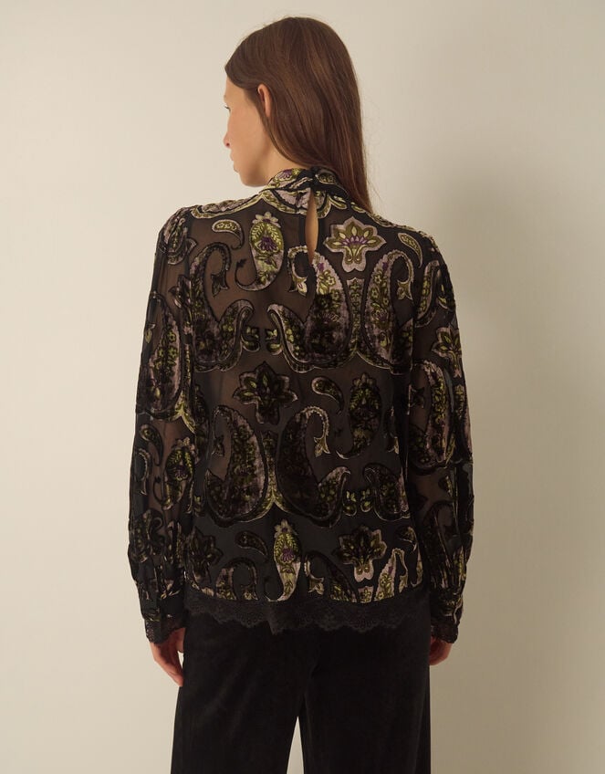 Jaz High Neck Paisley Devor&eacute; Top, Green (OLIVE), large