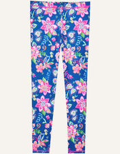 Flower Print Sunsafe Swim Leggings, Blue (NAVY), large