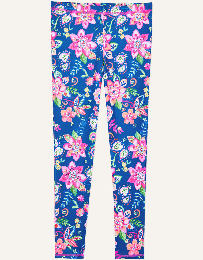 Flower Print Sunsafe Swim Leggings, Blue (NAVY), large