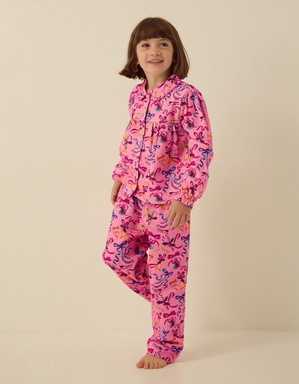 Christmas Bow Print Long Pyjamas Set, Pink (PINK), large