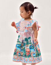 Baby Resort Scene Smock Dress, Ivory (IVORY), large