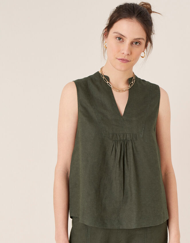Jasmine Tank Top in Pure Linen, Green (KHAKI), large