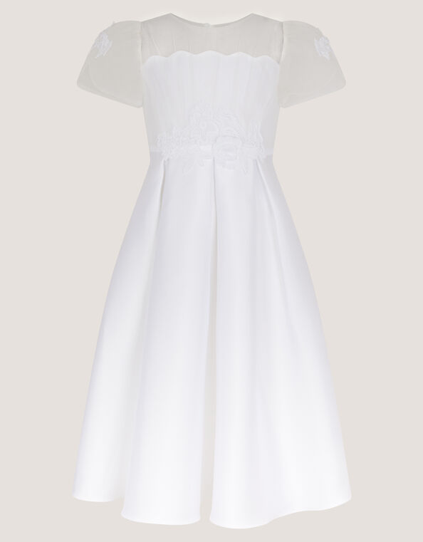 Chiffon Sleeve Floral Embroidered Dress, White (WHITE), large