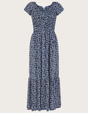 Gio Print Shirred Dress, Black (BLACK), large