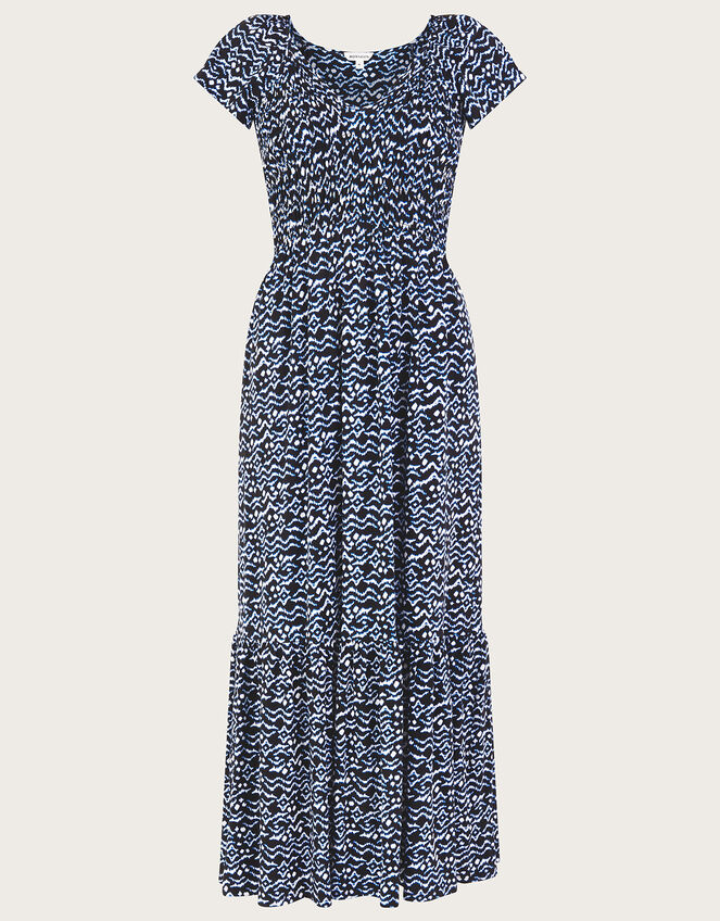 Gio Print Shirred Dress, Black (BLACK), large