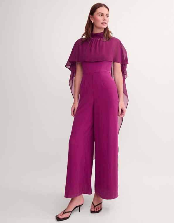 Valerie Cape Wide Leg Jumpsuit, Purple (PURPLE), large