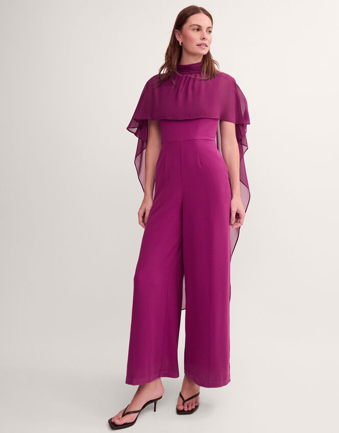 Valerie Cape Wide Leg Jumpsuit, Purple (PURPLE), large