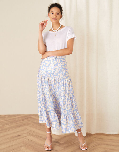 Animal Print Tiered Skirt Blue Skirts Monsoon Uk