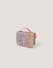 Rainbow Glitter Satchel Bag & Hair Clips Set, , large
