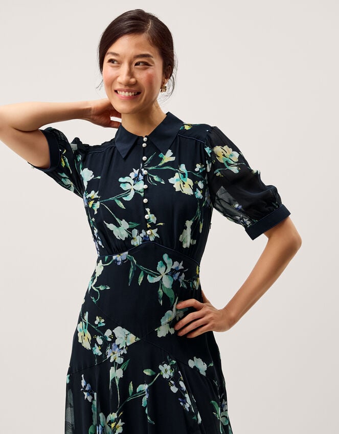 Lilwen Floral Midi Tea Dress, Blue (NAVY), large