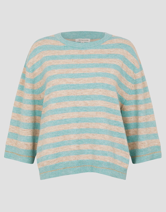 Sammi Stripe Crop Sleeve Jumper, Green (GREEN), large