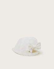Baby Broderie Bow Cap, White (WHITE), large