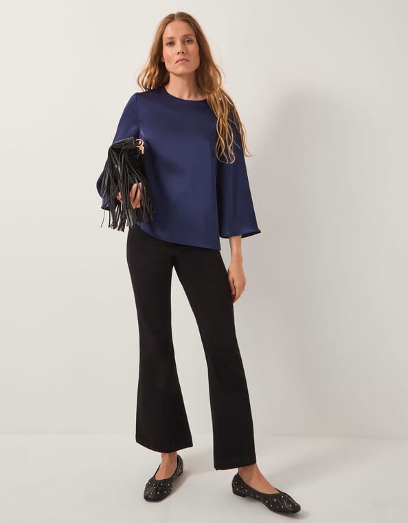 Ingrid Bell Sleeve Satin Blouse, Blue (MIDNIGHT), large