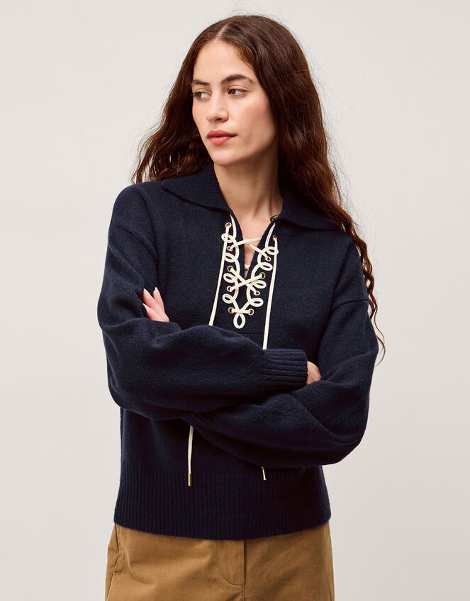 Terese Tie Collared Jumper, Blue (NAVY), large