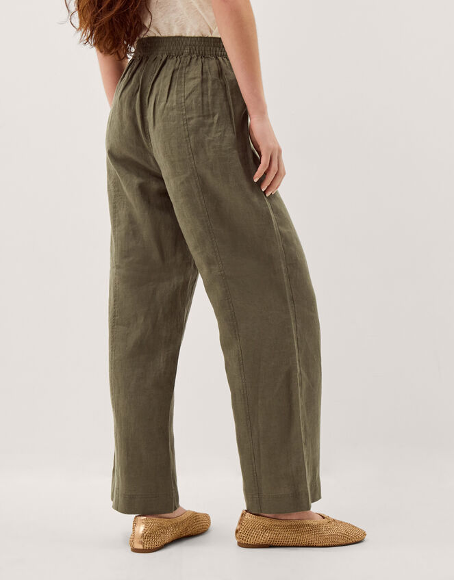 Lucy Short Straight Leg Linen Trousers, Green (KHAKI), large