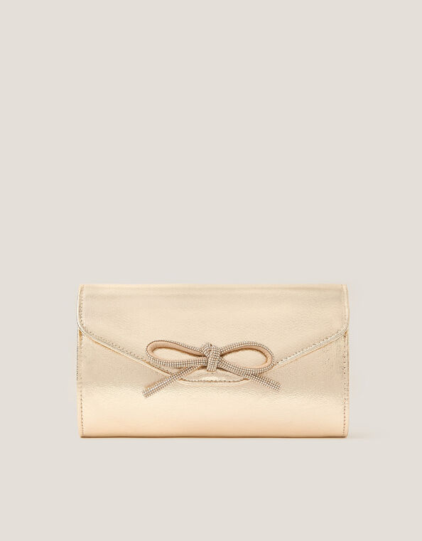 Sia Diamante Bow Clutch Bag, Gold (GOLD), large