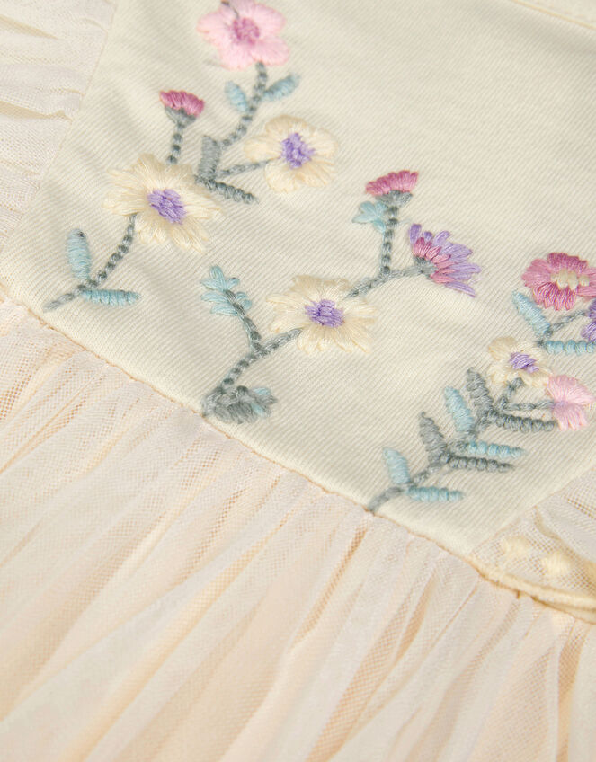 Baby Floral Embroidered Tulle Dress, Ivory (IVORY), large
