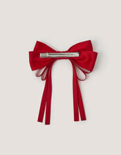 Ribbon Bow School Hair Clip, Red (RED), large