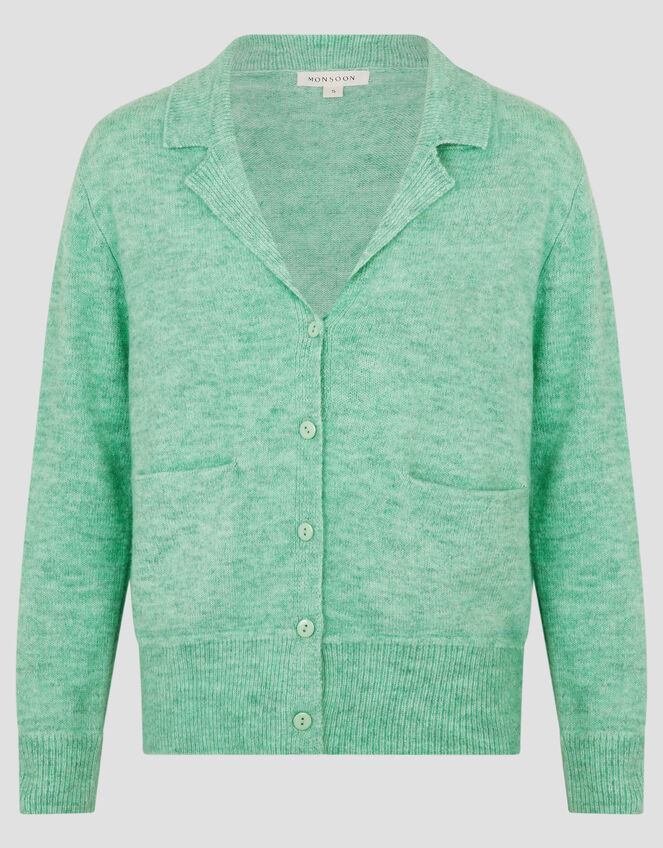 Cora V-Neck Collared Cardigan, Green (GREEN), large
