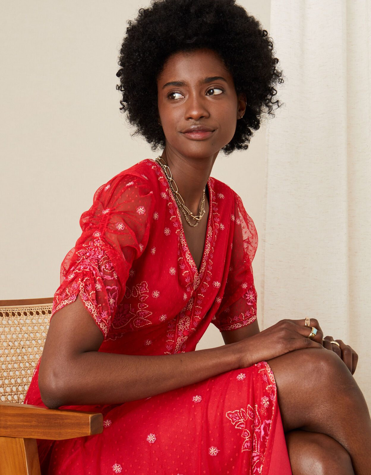 red mesh midi dress