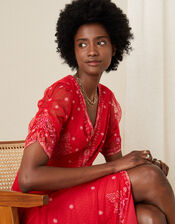 Danna Embroidered Mesh Midi Dress, Red (RED), large