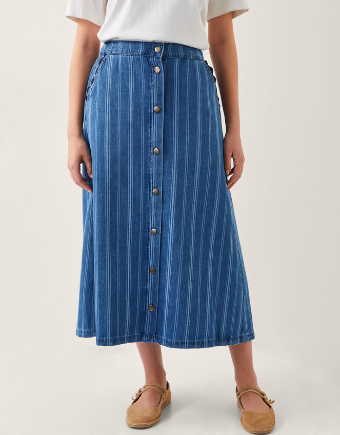 Ottilie Stripe Denim Midi Skirt, Blue (DENIM BLUE), large