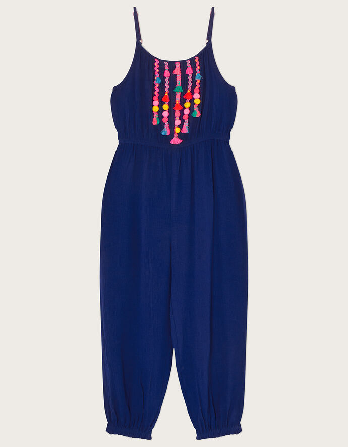 Fluorescent Tassel Culotte Jumpsuit Blue
