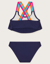 Cross-Back Strap Frill Bikini Set, Blue (NAVY), large