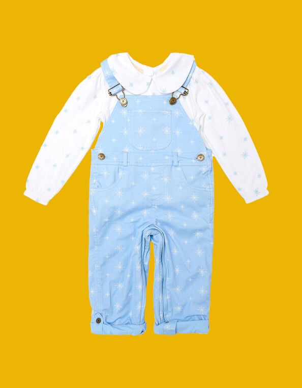 Dotty Dungarees Snowflake Print Dungarees, Blue (BLUE), large