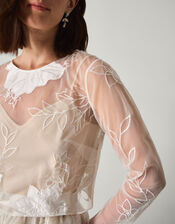 Rhea Floral Embroidered Mesh Wedding Top, Ivory (IVORY), large