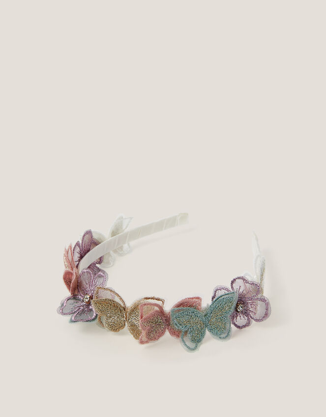 Embroidered Floral Butterfly Headband, , large