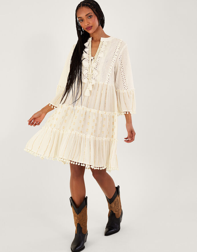 Metallic Tassel Kaftan Dress Ivory