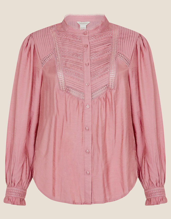 Verna Lace Insert Plain Blouse Pink