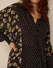 Clemence Amelie Batwing Sleeve Contrast Print Blouse, Black (BLACK), large