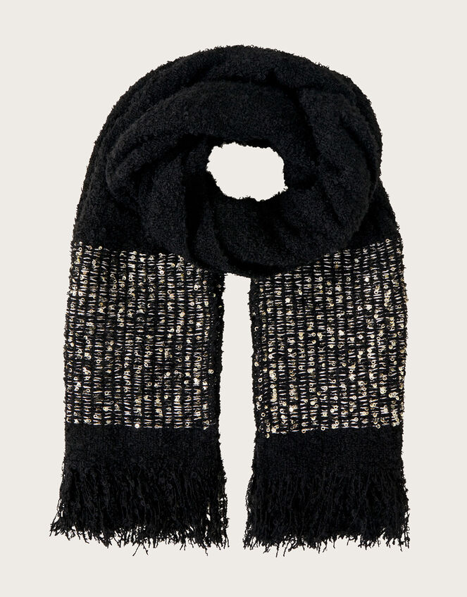 Sequin Border Boucle Scarf, , large