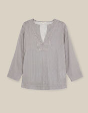 Alexa Stripe Linen Blend Top, Blue (BLUE), large