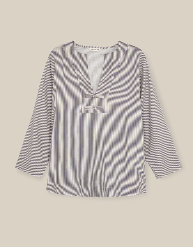 Alexa Stripe Linen Blend Top, Blue (BLUE), large