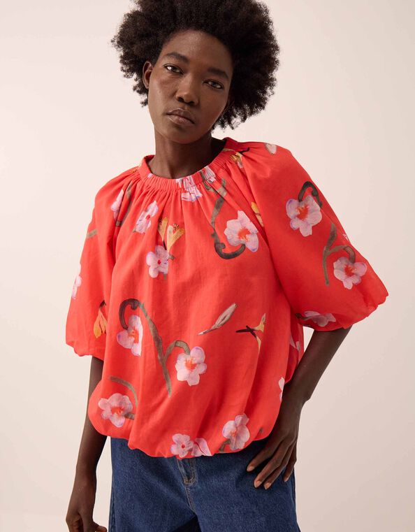 Nessa  Watercolour Floral Top, Red (RED), large