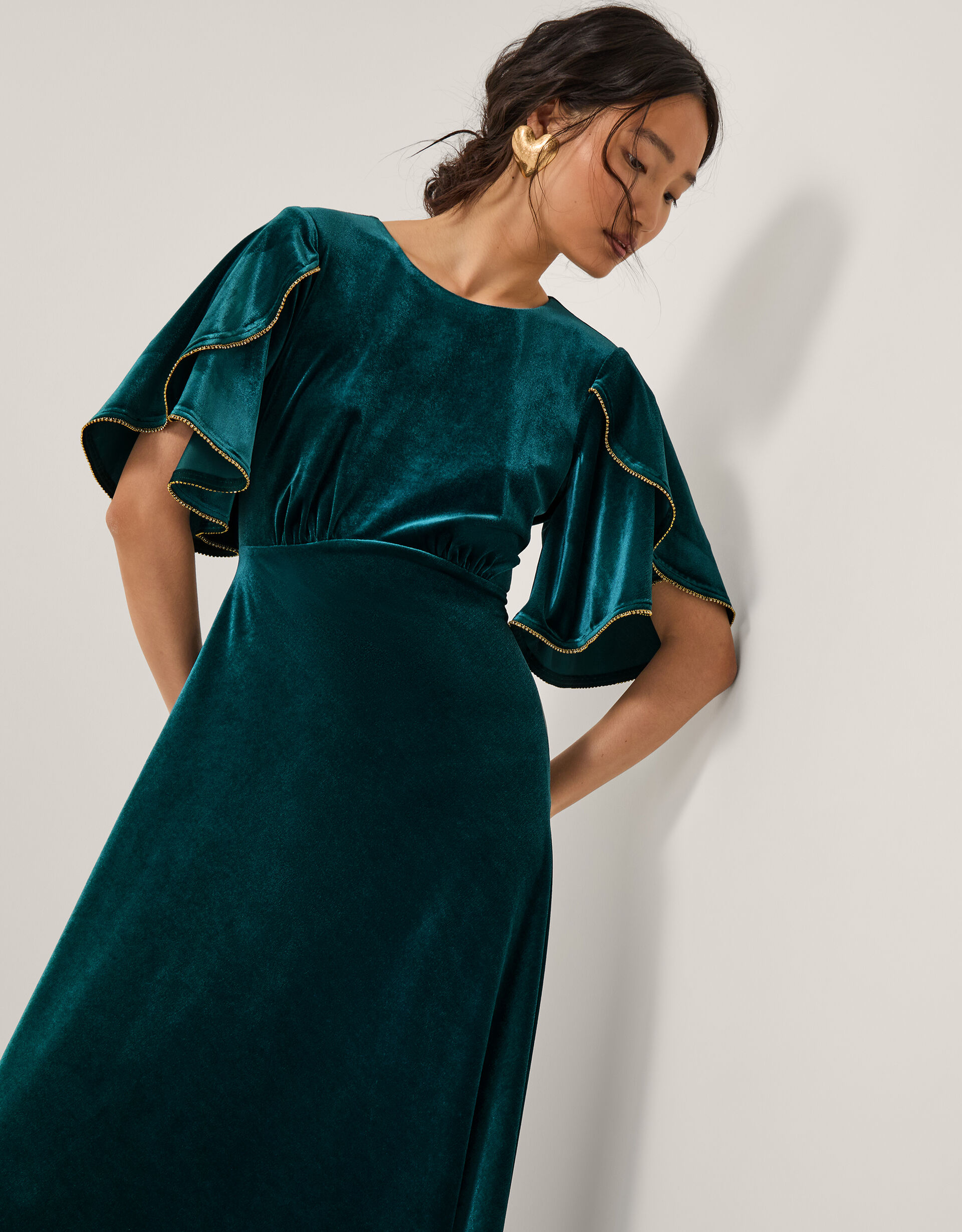 Cecelia Velvet Cape Midi Dress Teal