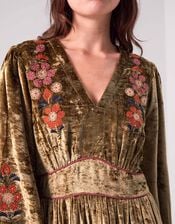East Sophia Floral Embroidered Velvet Midi Dress, Green (GREEN), large