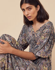 Paisley Jersey Midi Dress in Sustainable Viscose, Blue (NAVY), large
