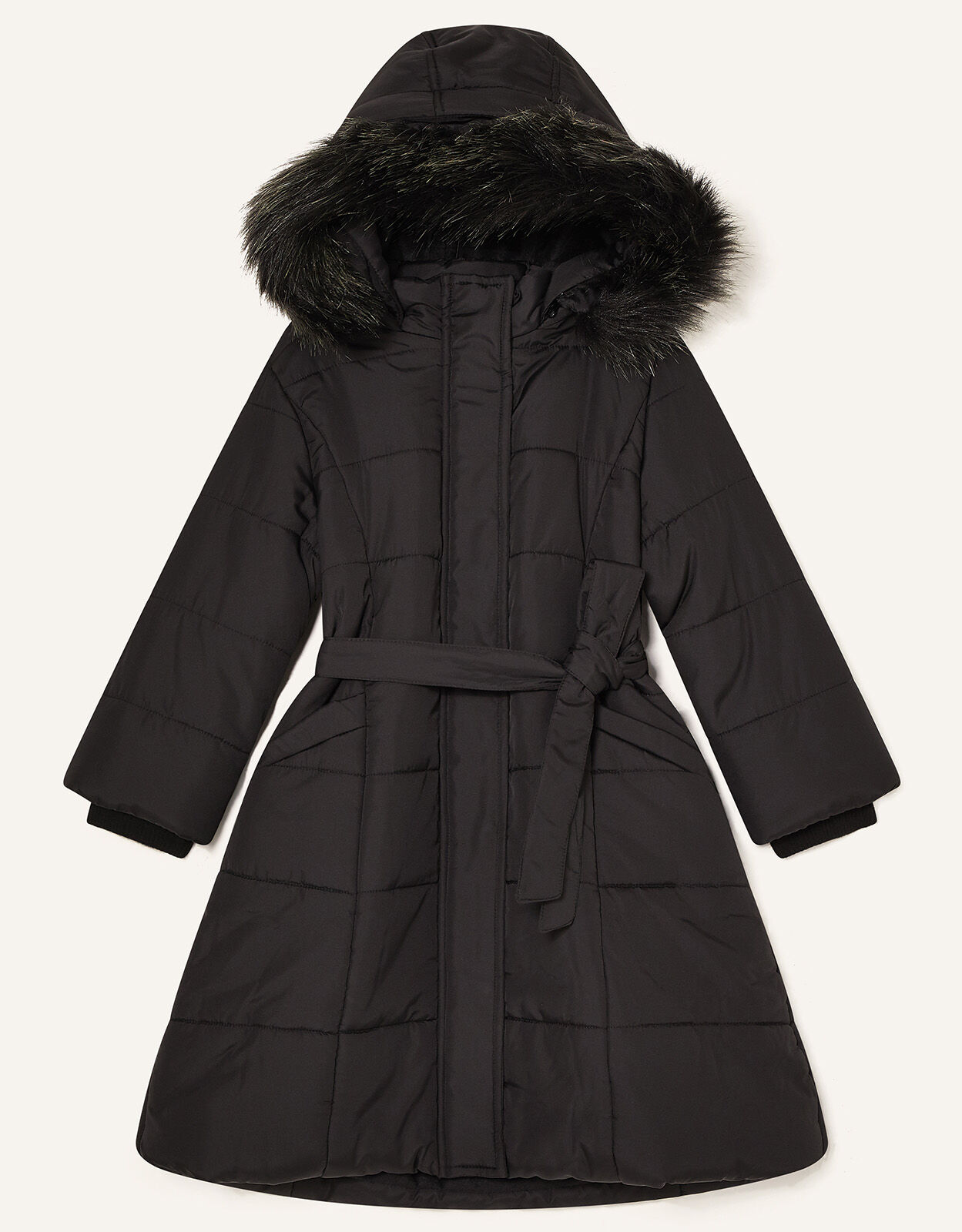 Longline Padded and Hooded Coat Black