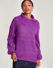 Super-Soft Rib Splice Neck Jumper with Recycled Polyester, Purple (PURPLE), large